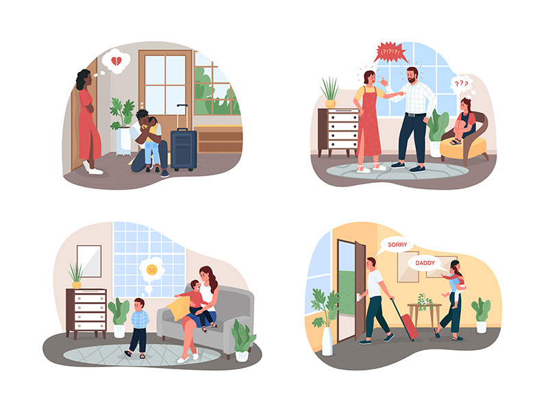 Family conflict 2D vector web banner, poster set