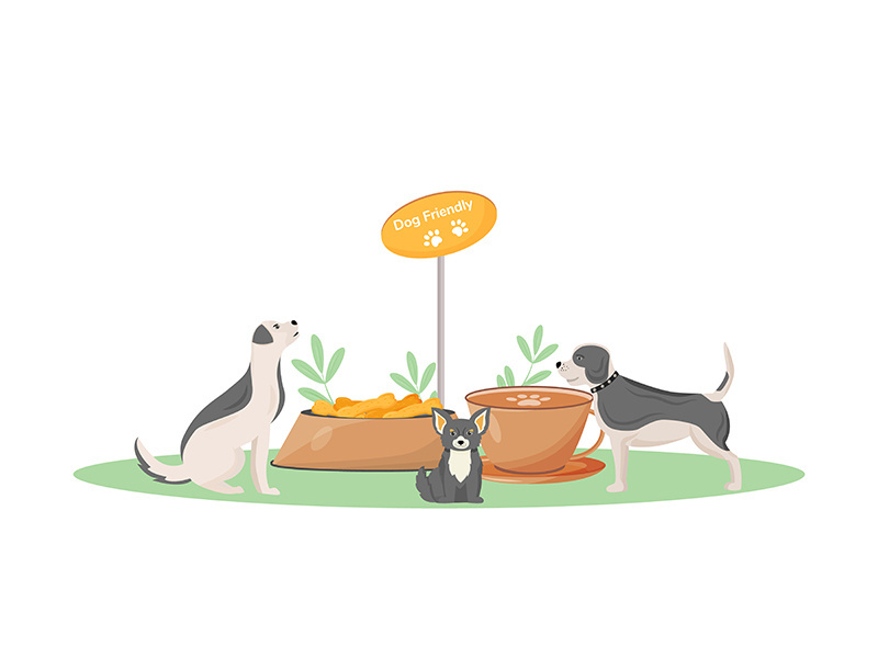 Dog friendly cafe flat color vector character
