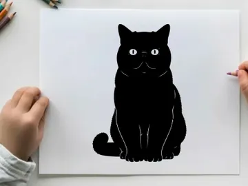 Black cat silhouette with glowing eyes on white background silhouette preview picture