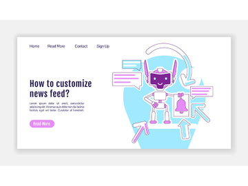 Information notification bot landing page flat silhouette vector template preview picture