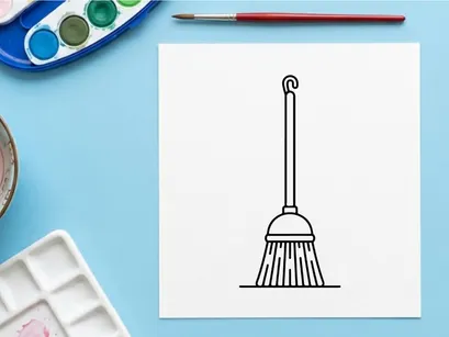 Ícone de vassoura para limpeza. Ilustração vetorial de uma ferramenta doméstica de varrer.