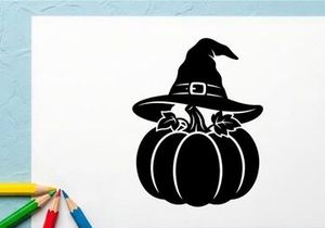 Sombrero de bruja de Halloween y silueta de calabaza para decoración otoñal