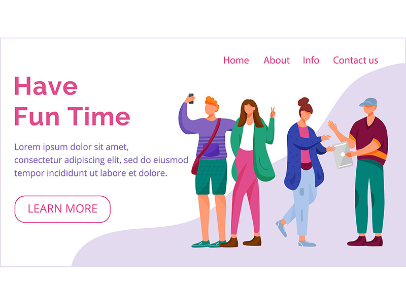 Have fun time landing page vector template