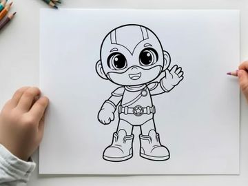 Cute baby superhero waving vector illustration flat design preview picture