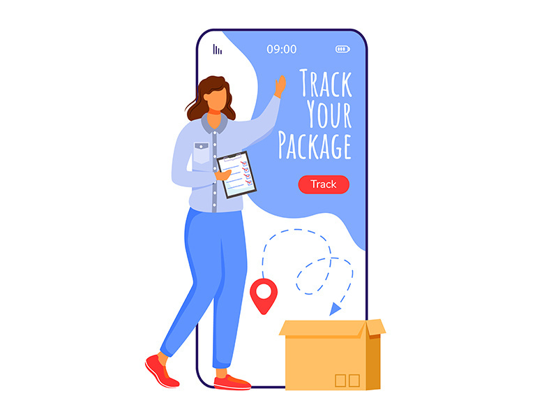 Track your package cartoon smartphone vector app screen