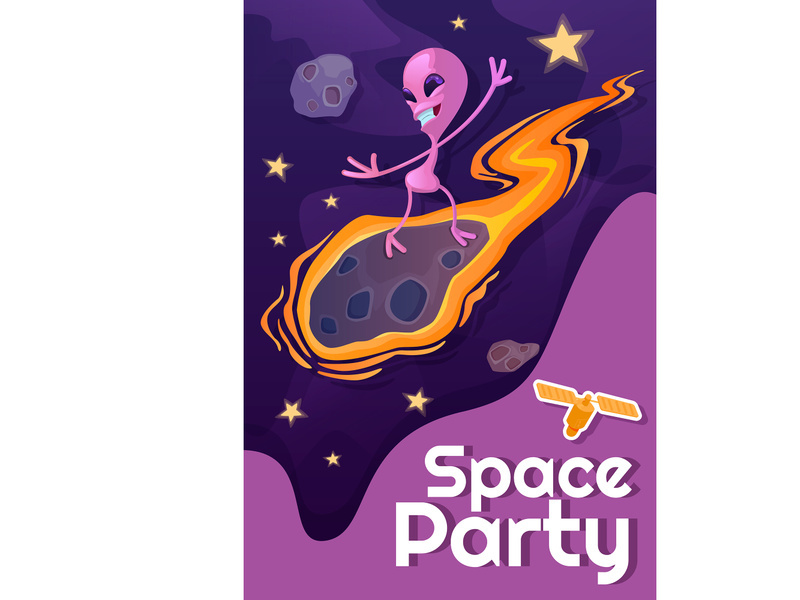 Space party poster flat vector template