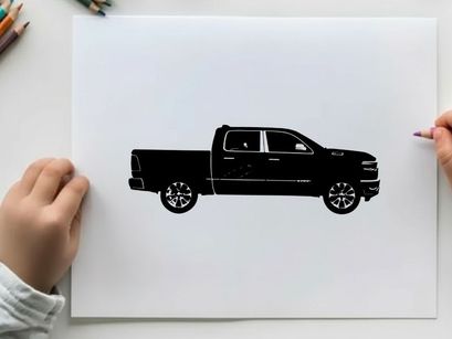 Silhouette of a black pickup truck with a brown interior silhouette