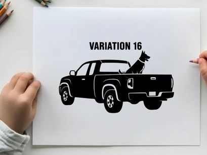 Silhouette of a dog in the back of a pickup truck variation 16