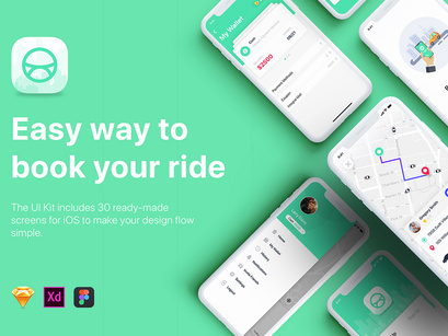 Taxi Booking mobile UI Kit for SKETCH