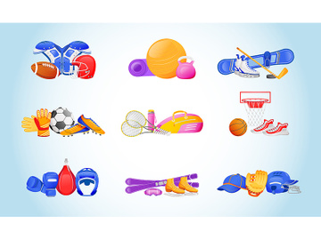 Sports equipment flat color vector objects set preview picture
