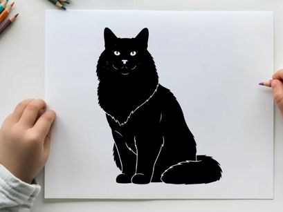 Black cat silhouette sitting facing forward