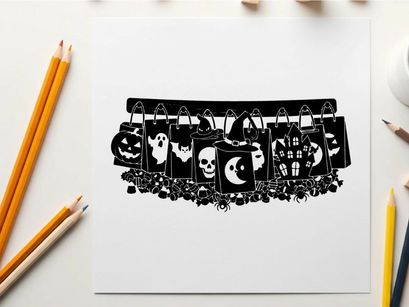 Halloween decorations silhouette with skulls and pumpkins
