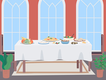 Luxury dinner table flat color vector illustration preview picture