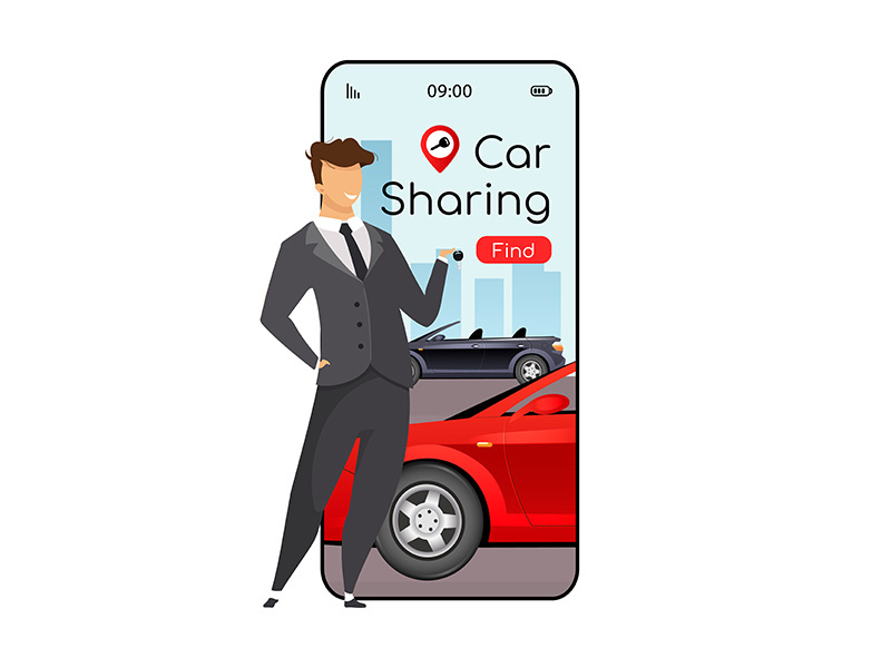 Car sharing cartoon smartphone vector app screen