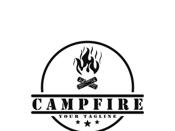 Bonfire Campfire Camp Fire place wood flame vintage retro logo design preview picture