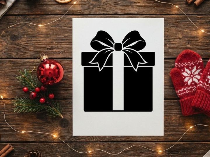 Schwarze und weiße Geschenkbox mit Schleife für Weihnachten oder Feierlichkeiten