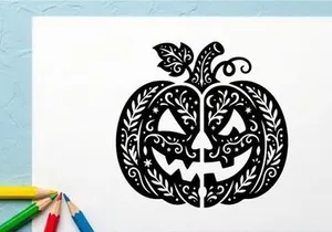 Decorative Halloween Pumpkin with Intricate Carving Design