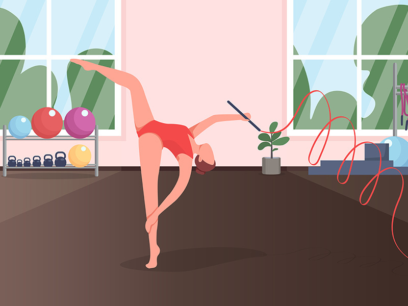 Gymnast in studio flat color vector illustration