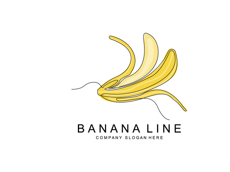Banana Logo Design, Fruit Vector With Line Art Style, Product Brand Walpaper Illustration