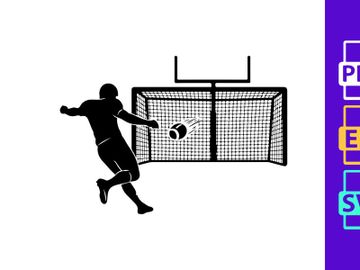 Soccer goalkeeper attempting to block a penalty shot in a football match preview picture
