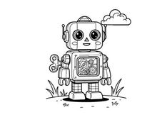 Cute robot thinking in nature flat design vector illustration