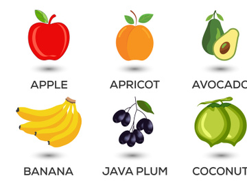 Set of fruits. Different colorful fruits. Fresh food, healthy eating concept. Vector illustration preview picture