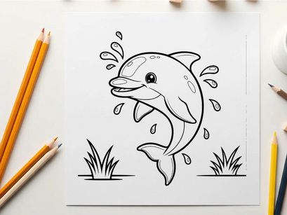 Cute cartoon dolphin jumping splashing water vector illustration