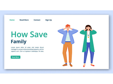 How save family landing page vector template set preview picture