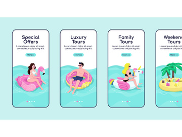 Summer sea tours onboarding mobile app screen flat vector template preview picture