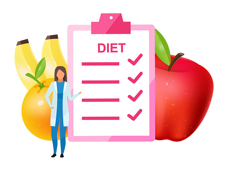 Doctor offering diet plan flat vector illustration