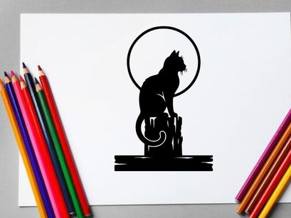 Silhouette of a Howling Wolf with Full Moon in Night Sky