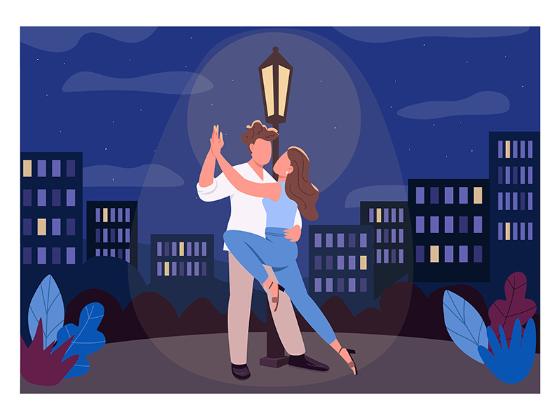Romantic night flat color vector illustration