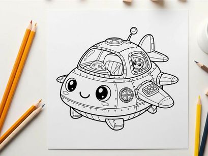 Cute cartoon spaceship with alien pilot vector illustration