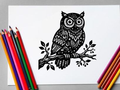 Ilustrasi Burung Hantu Hitam Putih untuk Desain dan Seni Kreatif