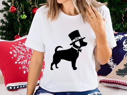 Dapper dog in top hat and bow tie