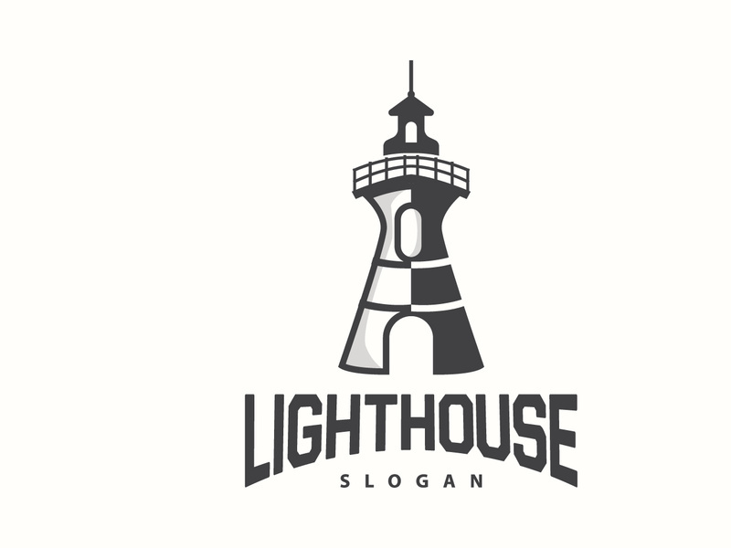 Lighthouse Logo, Beacon Vector Modern Simple Beach Searchlight Tower