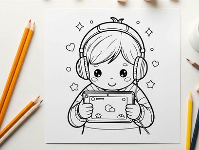 Cute girl listening music on tablet vector illustration