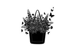 Silhouette of a floral handbag with butterflies and flowers
