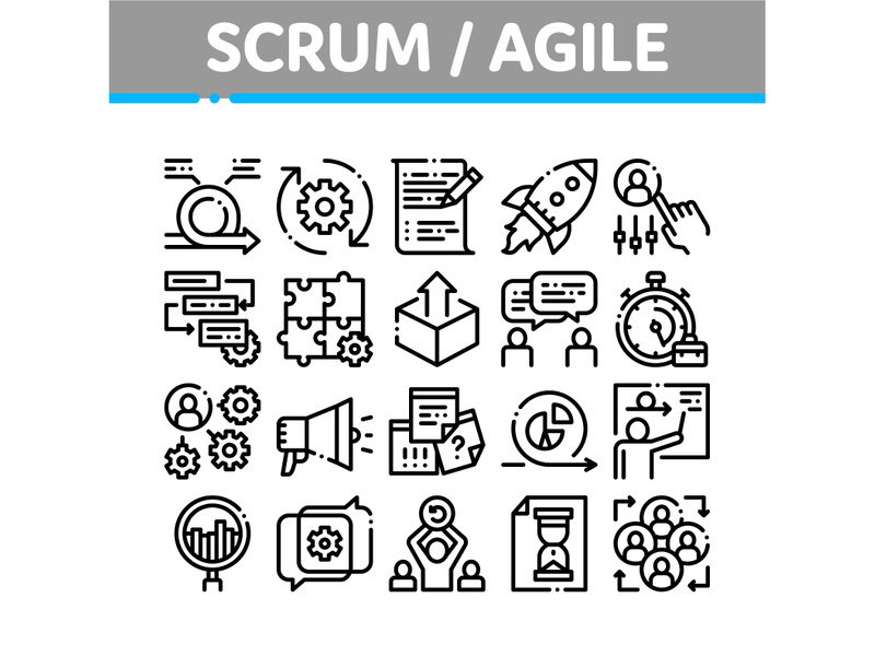 Scrum Agile Collection Elements Vector Icons Set