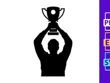 Silhouette of Winner Holding Trophy Above Head, Success