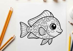 Cute cartoon fish swimming vector illustration flat design