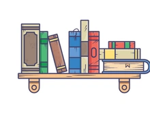 Stack of Books on the wall with bookshelves on white background vector illustration simple design