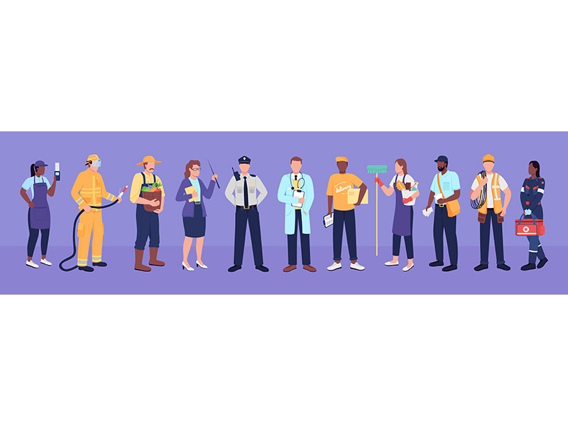 Key workers flat color vector faceless characters