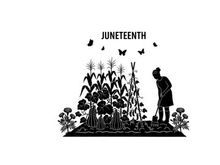 Juneteenth silhouette of woman gardening with butterflies and plants