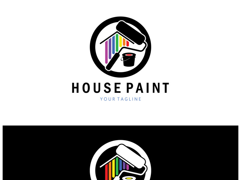 logo icon illustration house paint with a blend of brushes and rollers for house wall paint design, minimalist house, painting, interior, building, property business, wallpaper, vector concept
