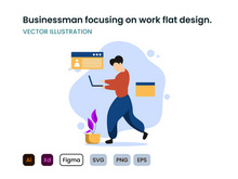A businessman focusing on work flat design concept.