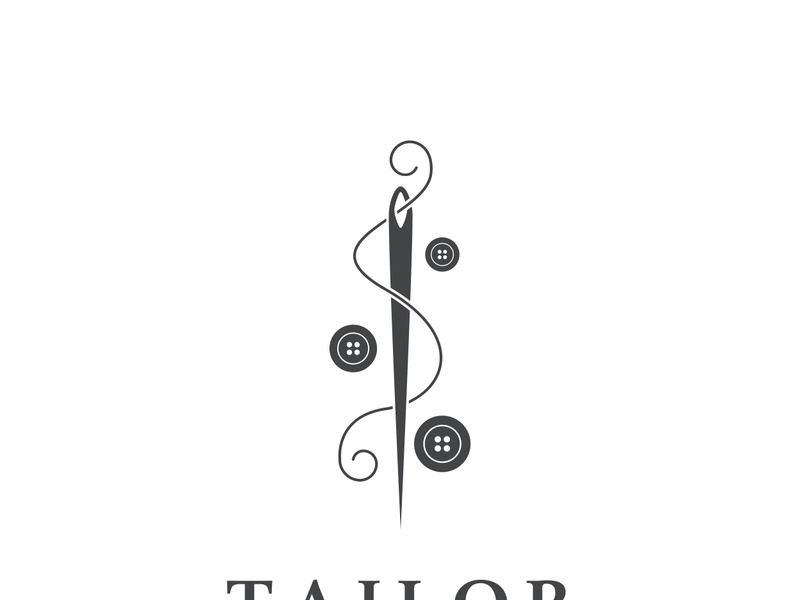 Tailor logo icon illustration template combination of buttons for clothes, thread and sewing machine, for clothing product design