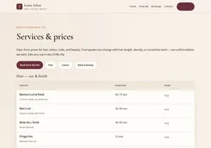 Salon Website Template — Home, Price List & Bookings (HTML)