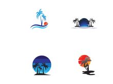 Palm tree logo, palm with waves and sun. Using illustrator editing.
