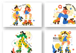 10 Riding Roller Skates Illustration